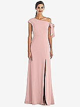 Front View Thumbnail - Rose - PANTONE Rose Quartz Off-the-Shoulder Tie Detail Maxi Dress with Front Slit
