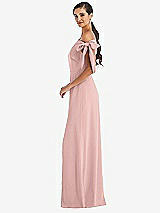 Side View Thumbnail - Rose - PANTONE Rose Quartz Off-the-Shoulder Tie Detail Maxi Dress with Front Slit