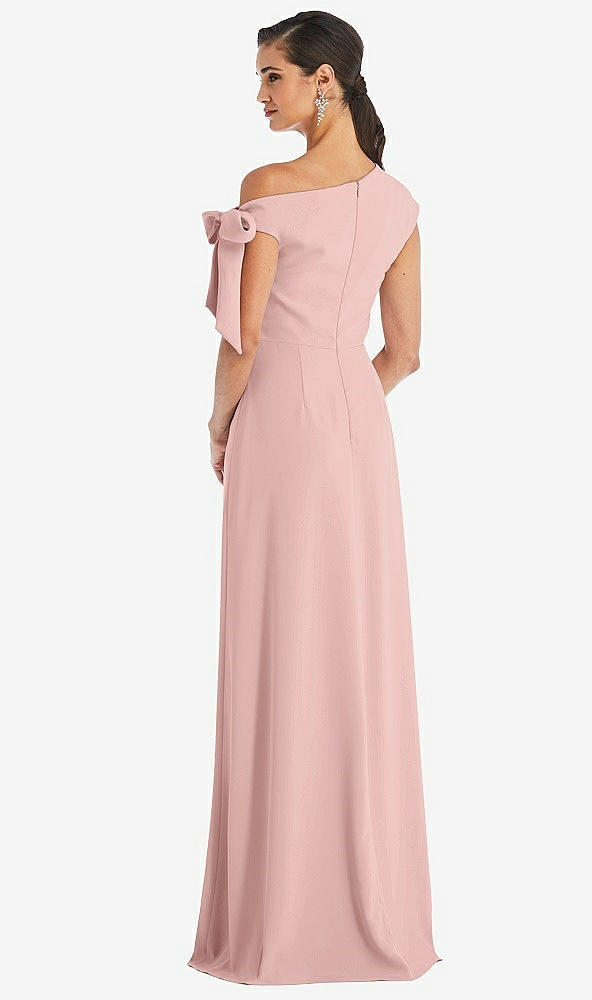Back View - Rose - PANTONE Rose Quartz Off-the-Shoulder Tie Detail Maxi Dress with Front Slit