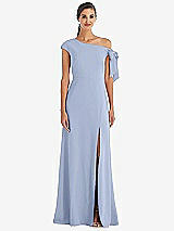 Front View Thumbnail - Sky Blue Off-the-Shoulder Tie Detail Maxi Dress with Front Slit