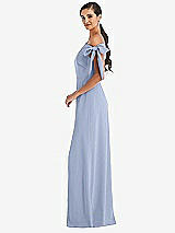 Side View Thumbnail - Sky Blue Off-the-Shoulder Tie Detail Maxi Dress with Front Slit