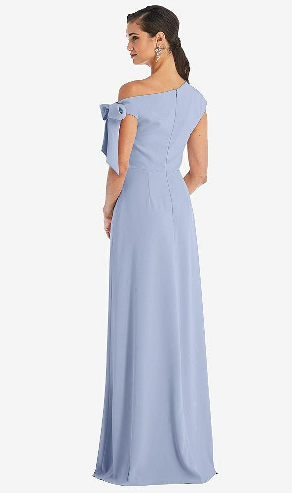 Back View - Sky Blue Off-the-Shoulder Tie Detail Maxi Dress with Front Slit