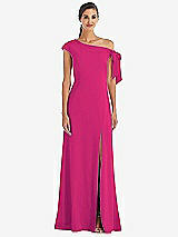 Front View Thumbnail - Think Pink Off-the-Shoulder Tie Detail Maxi Dress with Front Slit