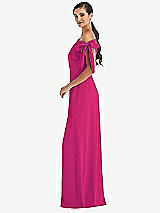 Side View Thumbnail - Think Pink Off-the-Shoulder Tie Detail Maxi Dress with Front Slit