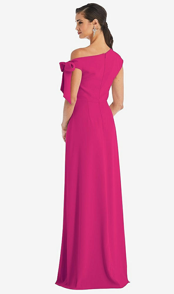 Back View - Think Pink Off-the-Shoulder Tie Detail Maxi Dress with Front Slit