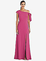 Front View Thumbnail - Tea Rose Off-the-Shoulder Tie Detail Maxi Dress with Front Slit