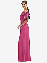 Side View Thumbnail - Tea Rose Off-the-Shoulder Tie Detail Maxi Dress with Front Slit