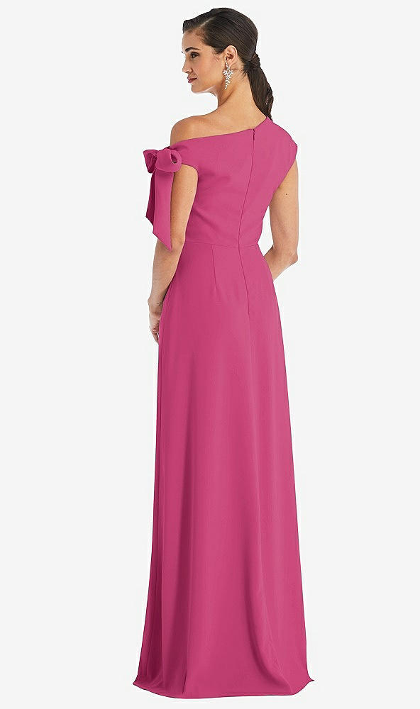 Back View - Tea Rose Off-the-Shoulder Tie Detail Maxi Dress with Front Slit