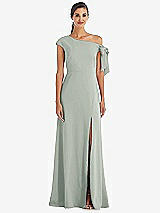 Front View Thumbnail - Willow Green Off-the-Shoulder Tie Detail Maxi Dress with Front Slit