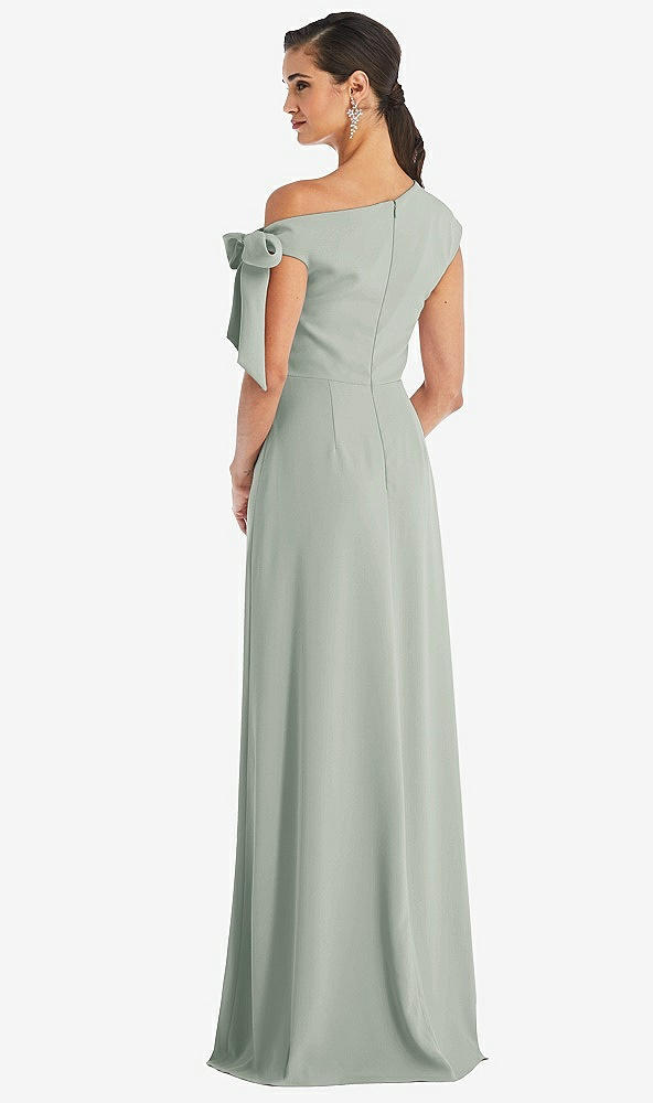 Back View - Willow Green Off-the-Shoulder Tie Detail Maxi Dress with Front Slit