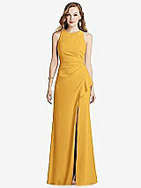Front View Thumbnail - NYC Yellow Halter Maxi Dress with Cascade Ruffle Slit
