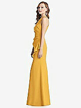 Side View Thumbnail - NYC Yellow Halter Maxi Dress with Cascade Ruffle Slit