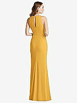 Rear View Thumbnail - NYC Yellow Halter Maxi Dress with Cascade Ruffle Slit