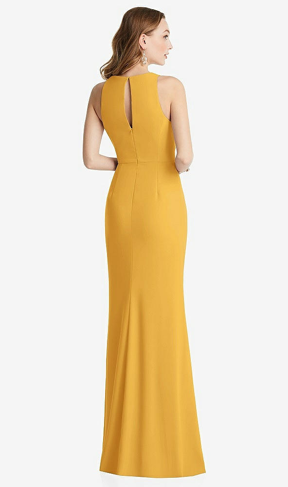 Back View - NYC Yellow Halter Maxi Dress with Cascade Ruffle Slit