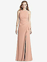 Front View Thumbnail - Pale Peach Halter Maxi Dress with Cascade Ruffle Slit