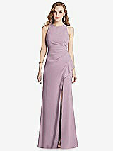 Front View Thumbnail - Suede Rose Halter Maxi Dress with Cascade Ruffle Slit