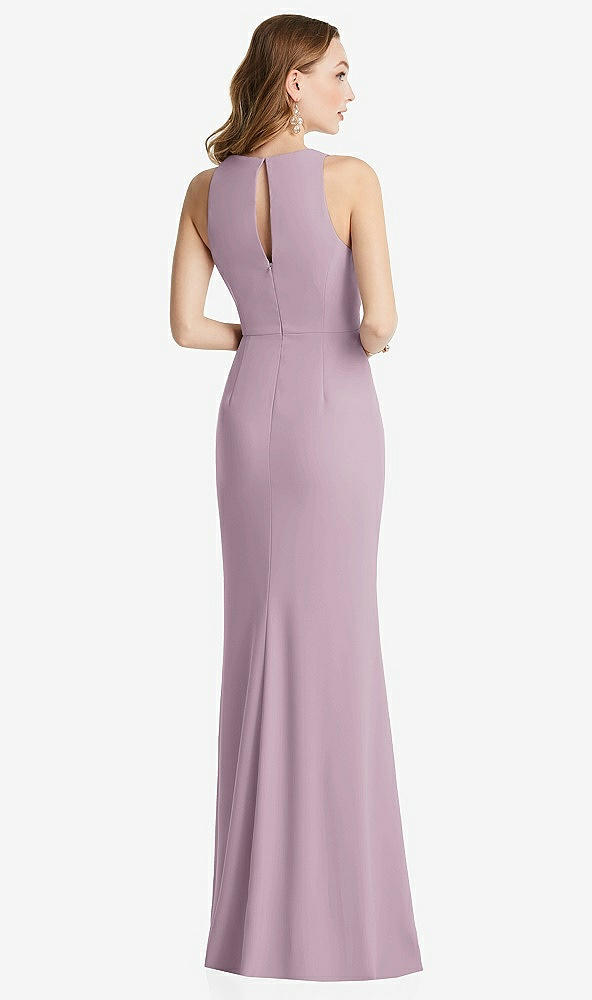 Back View - Suede Rose Halter Maxi Dress with Cascade Ruffle Slit