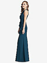 Side View Thumbnail - Atlantic Blue Halter Maxi Dress with Cascade Ruffle Slit