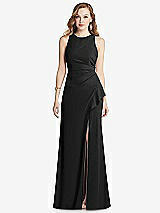 Front View Thumbnail - Black Halter Maxi Dress with Cascade Ruffle Slit