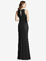 Rear View Thumbnail - Black Halter Maxi Dress with Cascade Ruffle Slit