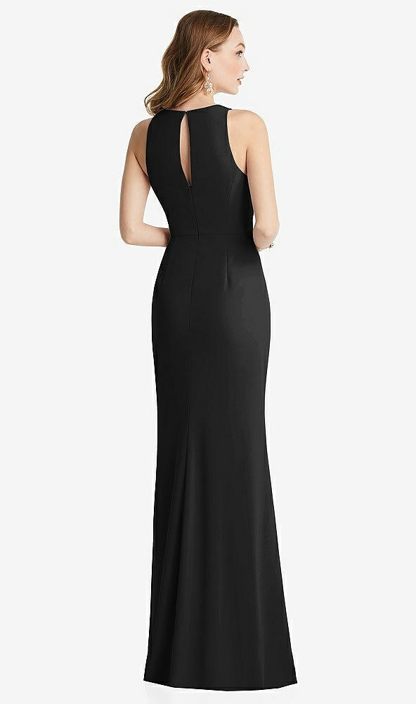 Back View - Black Halter Maxi Dress with Cascade Ruffle Slit