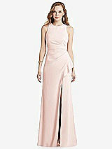 Front View Thumbnail - Blush Halter Maxi Dress with Cascade Ruffle Slit