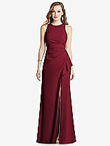 Front View Thumbnail - Burgundy Halter Maxi Dress with Cascade Ruffle Slit