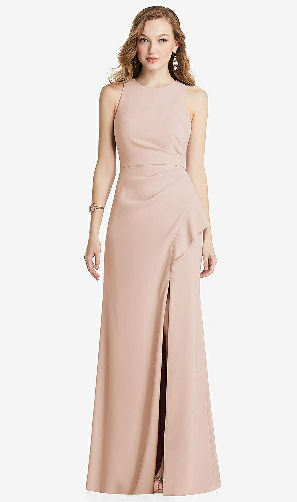 Front View - Cameo Halter Maxi Dress with Cascade Ruffle Slit