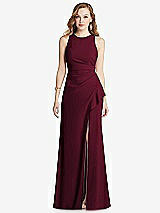 Front View Thumbnail - Cabernet Halter Maxi Dress with Cascade Ruffle Slit