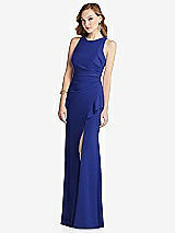 Alt View 1 Thumbnail - Cobalt Blue Halter Maxi Dress with Cascade Ruffle Slit