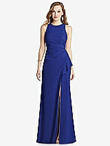 Front View Thumbnail - Cobalt Blue Halter Maxi Dress with Cascade Ruffle Slit