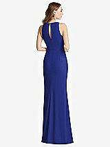 Rear View Thumbnail - Cobalt Blue Halter Maxi Dress with Cascade Ruffle Slit