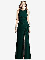 Front View Thumbnail - Evergreen Halter Maxi Dress with Cascade Ruffle Slit