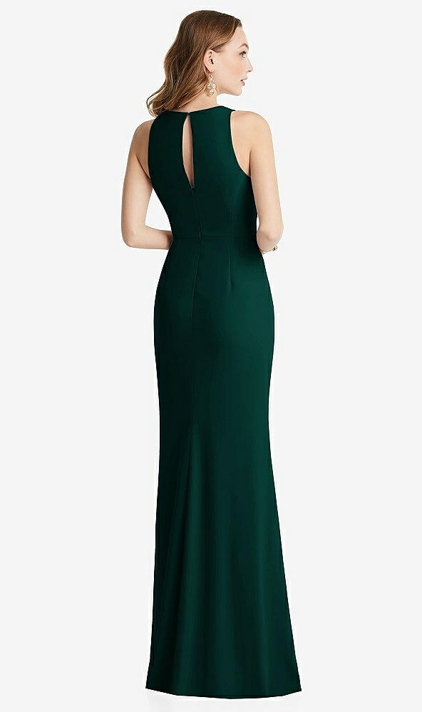 Back View - Evergreen Halter Maxi Dress with Cascade Ruffle Slit