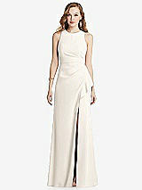 Front View Thumbnail - Ivory Halter Maxi Dress with Cascade Ruffle Slit
