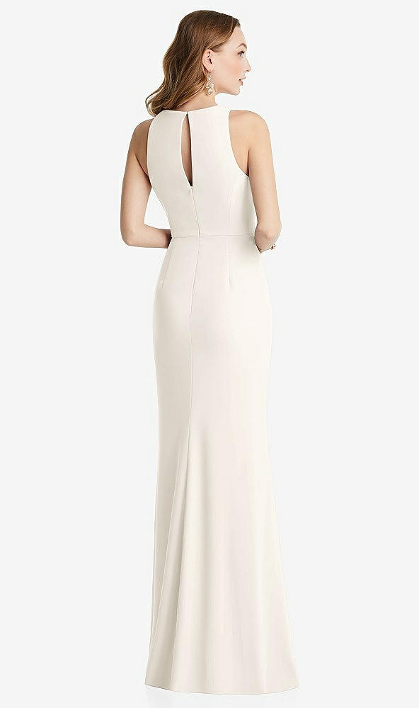 Back View - Ivory Halter Maxi Dress with Cascade Ruffle Slit