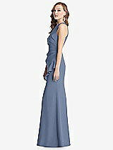 Side View Thumbnail - Larkspur Blue Halter Maxi Dress with Cascade Ruffle Slit