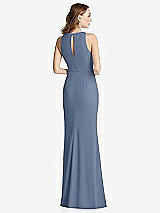 Rear View Thumbnail - Larkspur Blue Halter Maxi Dress with Cascade Ruffle Slit