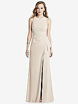 Front View Thumbnail - Oat Halter Maxi Dress with Cascade Ruffle Slit