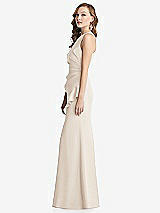 Side View Thumbnail - Oat Halter Maxi Dress with Cascade Ruffle Slit