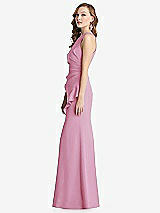 Side View Thumbnail - Powder Pink Halter Maxi Dress with Cascade Ruffle Slit