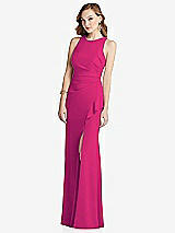 Alt View 1 Thumbnail - Think Pink Halter Maxi Dress with Cascade Ruffle Slit
