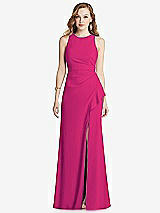 Front View Thumbnail - Think Pink Halter Maxi Dress with Cascade Ruffle Slit