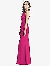 Side View Thumbnail - Think Pink Halter Maxi Dress with Cascade Ruffle Slit