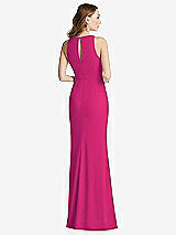 Rear View Thumbnail - Think Pink Halter Maxi Dress with Cascade Ruffle Slit