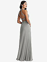 Front View Thumbnail - Chelsea Gray Stand Collar Halter Maxi Dress with Criss Cross Open-Back