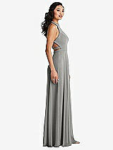 Side View Thumbnail - Chelsea Gray Stand Collar Halter Maxi Dress with Criss Cross Open-Back