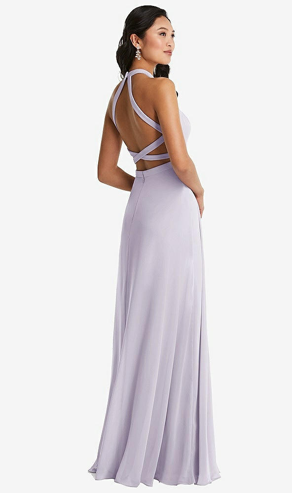 Front View - Moondance Stand Collar Halter Maxi Dress with Criss Cross Open-Back
