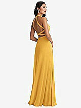 Front View Thumbnail - NYC Yellow Stand Collar Halter Maxi Dress with Criss Cross Open-Back