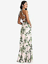 Front View Thumbnail - Palm Beach Print Stand Collar Halter Maxi Dress with Criss Cross Open-Back